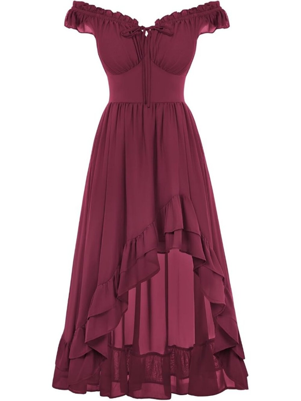 Women's Rose Red Renaissance Corset Dress Off Shoulder High-Low Chiffon
